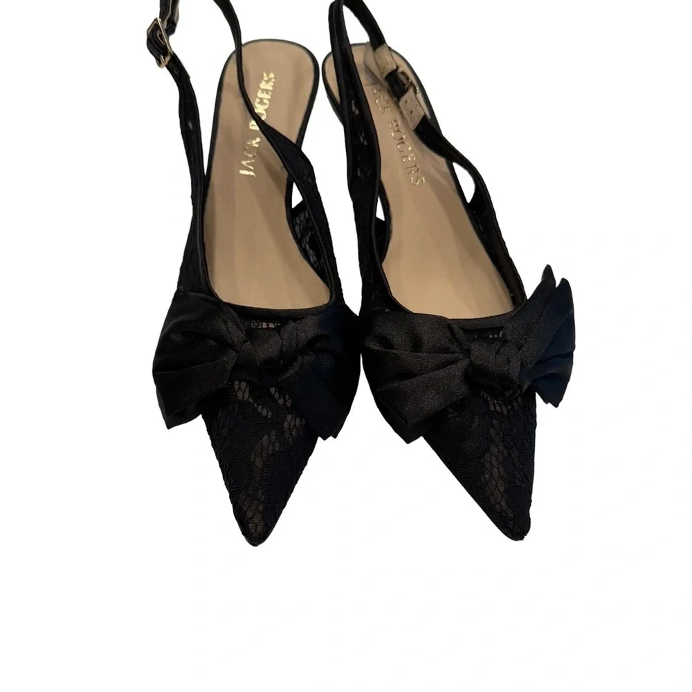 Jack Rogers Debra Kitten Heels Sling Back Floral Lace Satin Bow Sz 9M New In Box